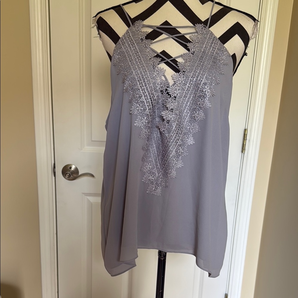 Elegant Lace Trim Gray Women's Top